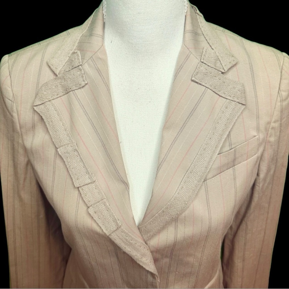 NWT BCBGMaxAzria ‘Nina’ The Double Button Suiting Jacket in “Khaki Stripe” Sz S - Picture 4 of 11